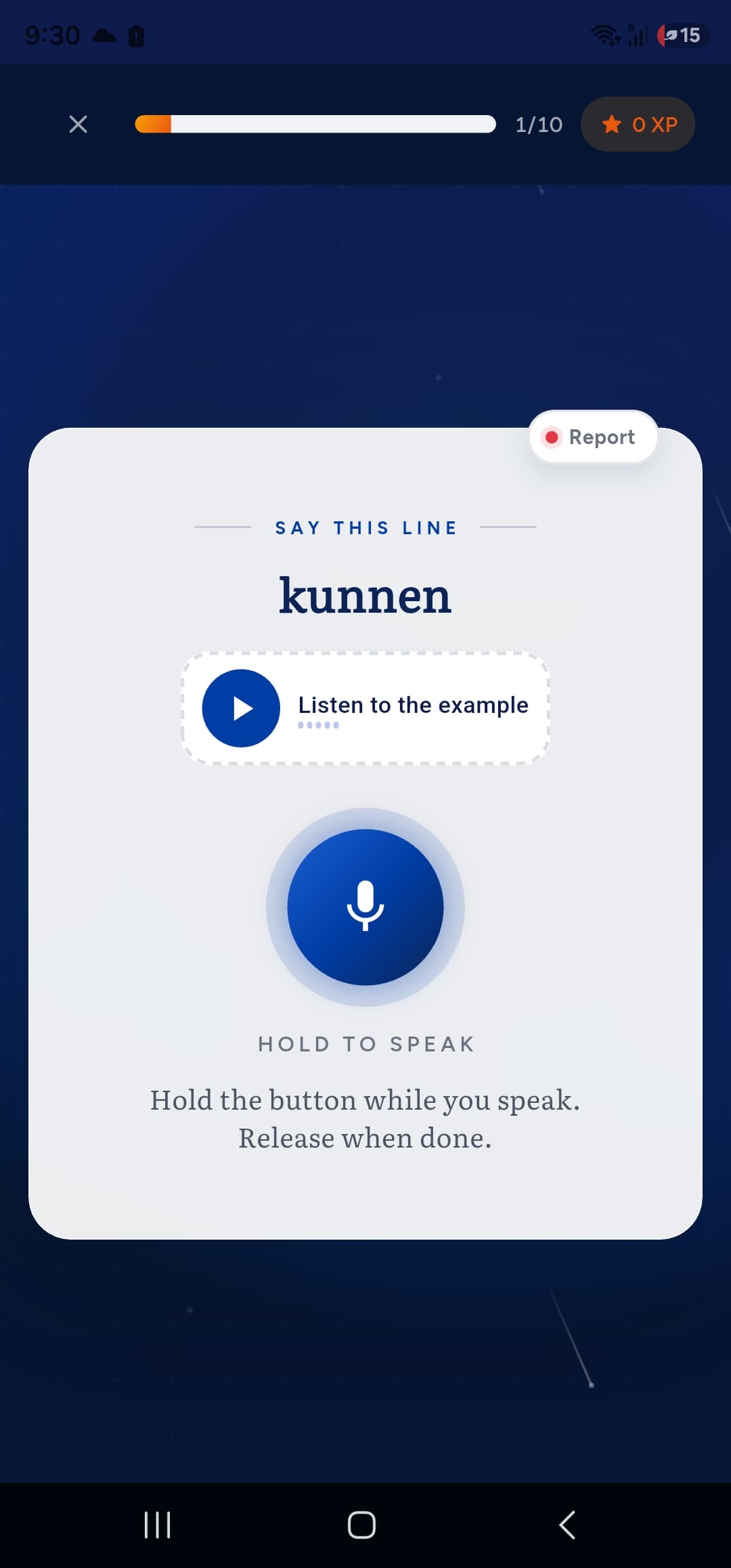 Speaking exercise in the app